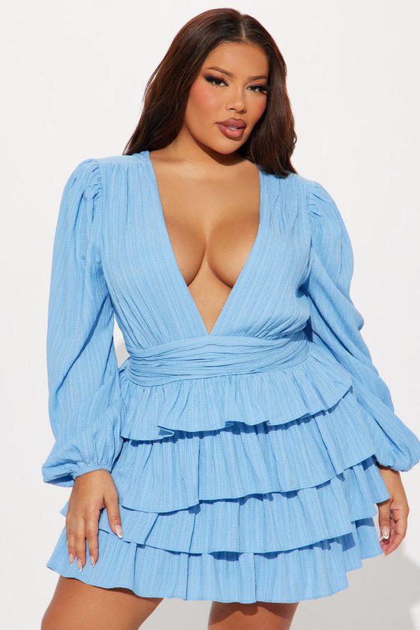 Valeria Textured Ruffle Mini Dress - Blue - Image 4