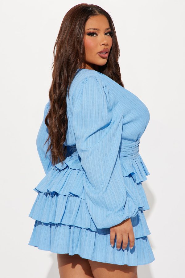 Valeria Textured Ruffle Mini Dress - Blue - Image 6
