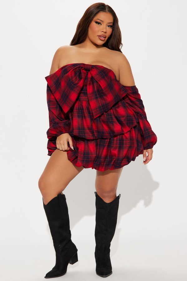Holland Plaid Bubble Mini Dress - Black/Red - Image 5