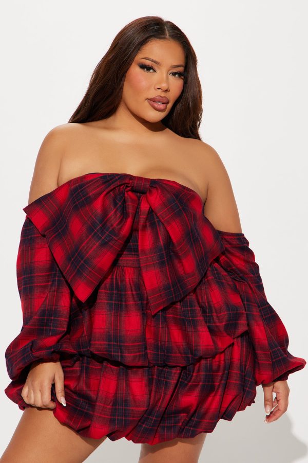Holland Plaid Bubble Mini Dress - Black/Red - Image 4