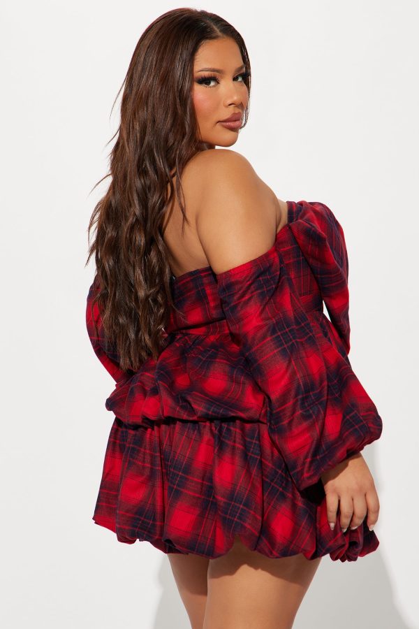 Holland Plaid Bubble Mini Dress - Black/Red - Image 6