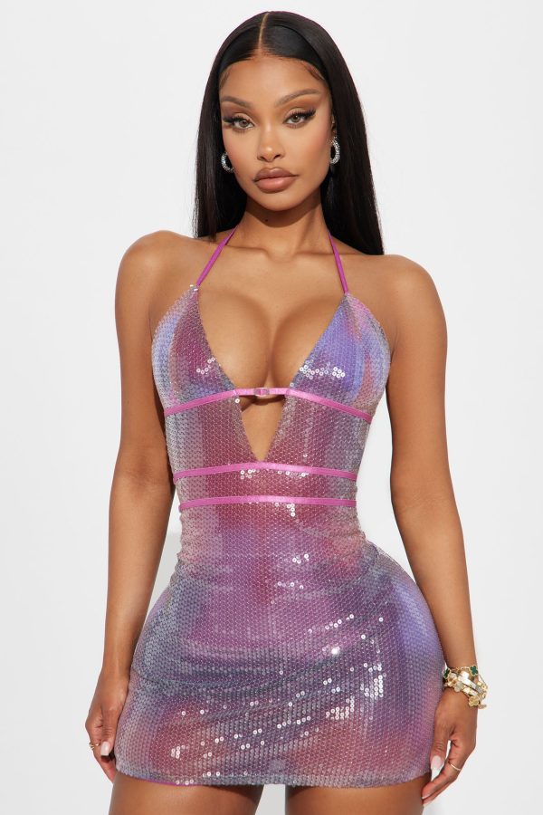 Steal The Dance Floor Sequin Micro Mini Dress - Purple/combo - Image 2
