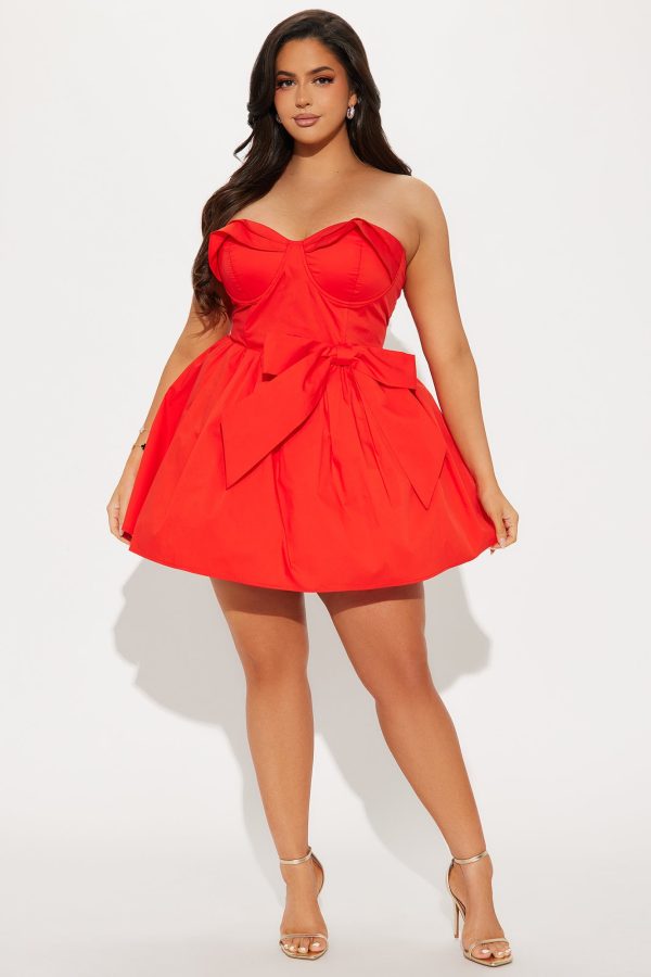 Cupids Bow Poplin Mini Dress - Tomato Red - Image 5