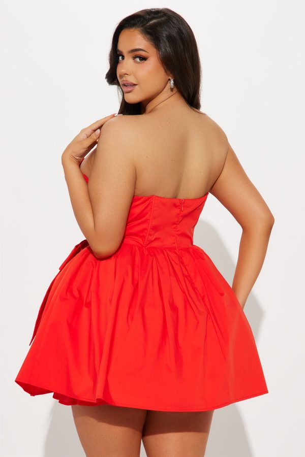 Cupids Bow Poplin Mini Dress - Tomato Red - Image 6