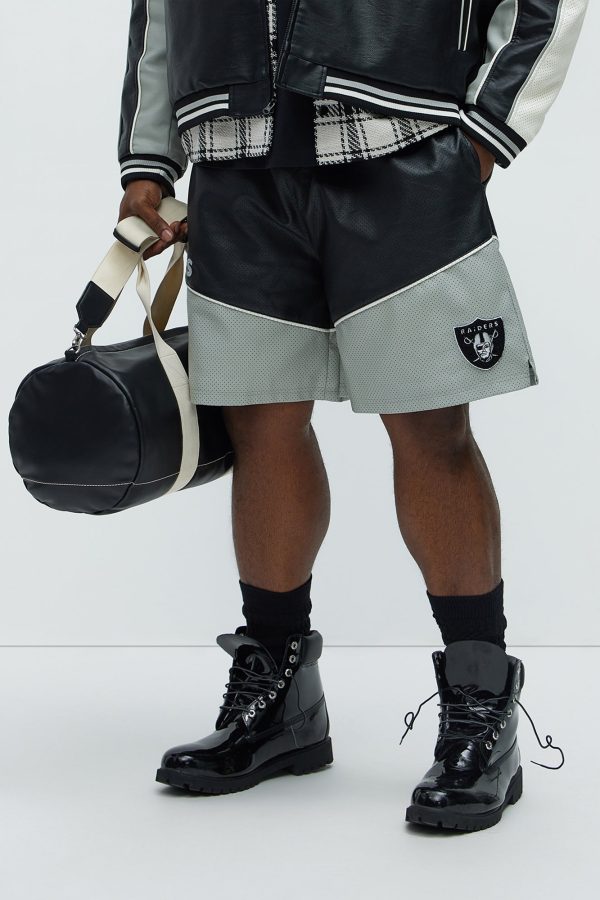 Raiders Up And Down The Court Faux Leather Shorts - Black