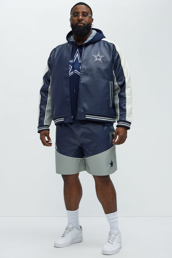 Cowboys Up And Down The Court Faux Leather Shorts - Navy - Image 2