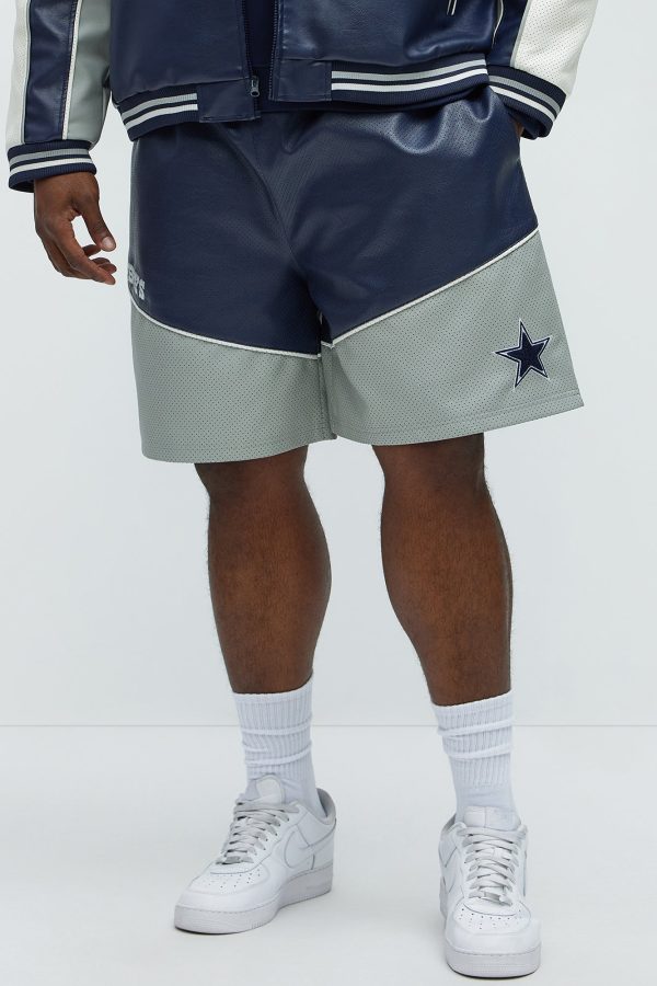 Cowboys Up And Down The Court Faux Leather Shorts - Navy