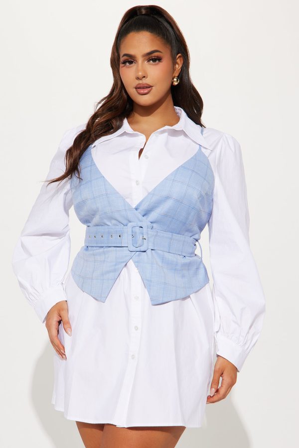 City Chic Mini Shirt Dress Vest Set - Blue - Image 5