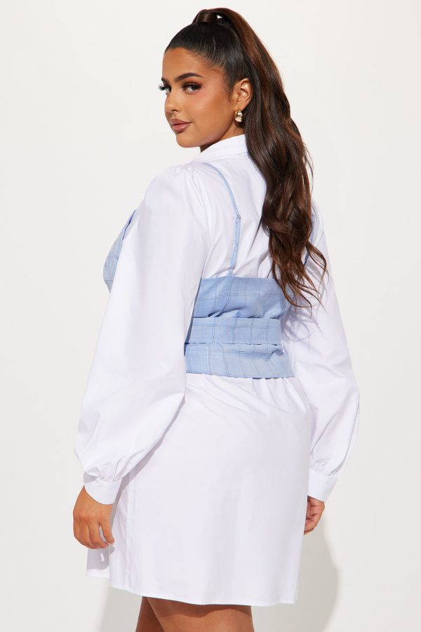 City Chic Mini Shirt Dress Vest Set - Blue - Image 6