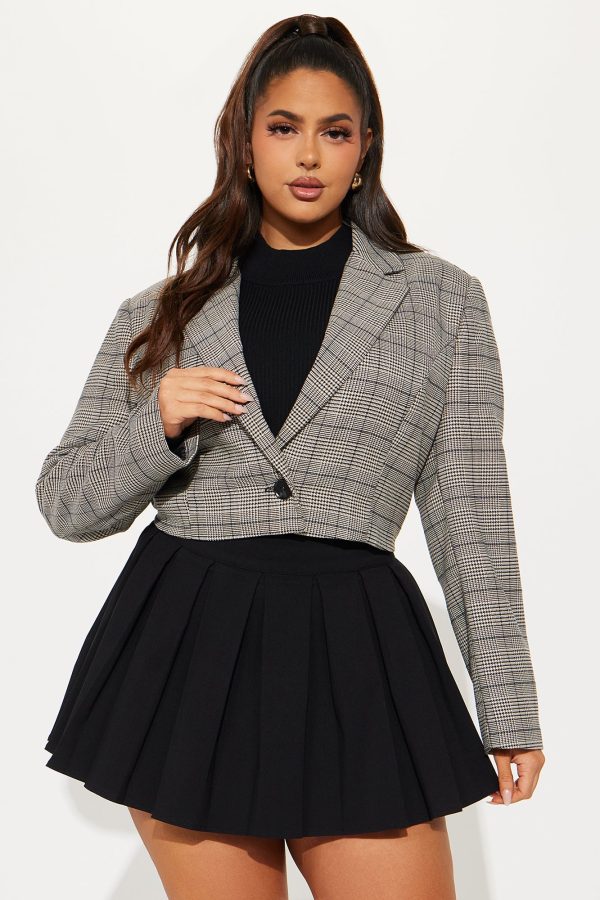 Juliet Plaid Cropped Blazer - Charcoal - Image 4