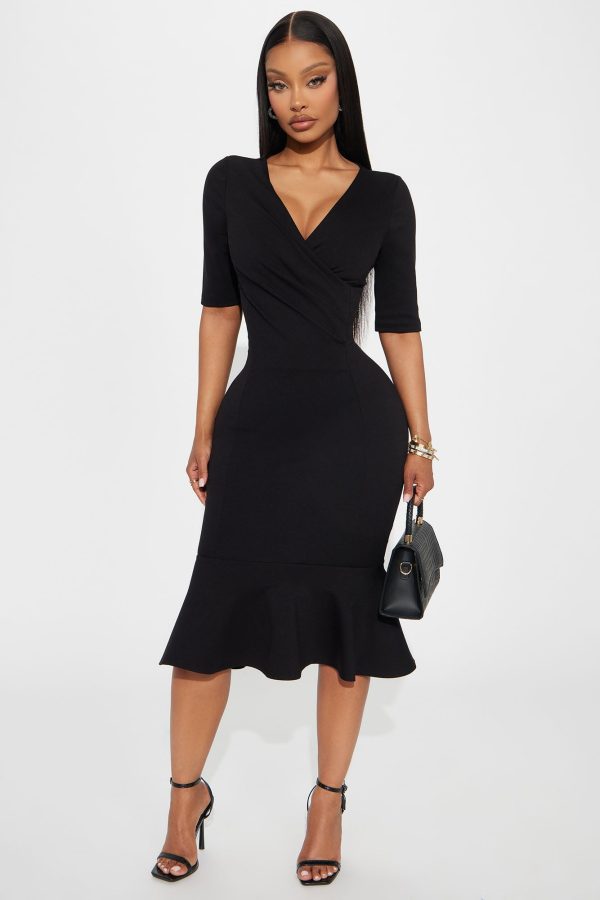 Josie Ponte Midi Dress - Black