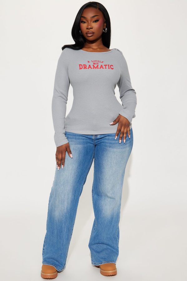 A Little Dramatic Baby Tee - Grey - Image 2