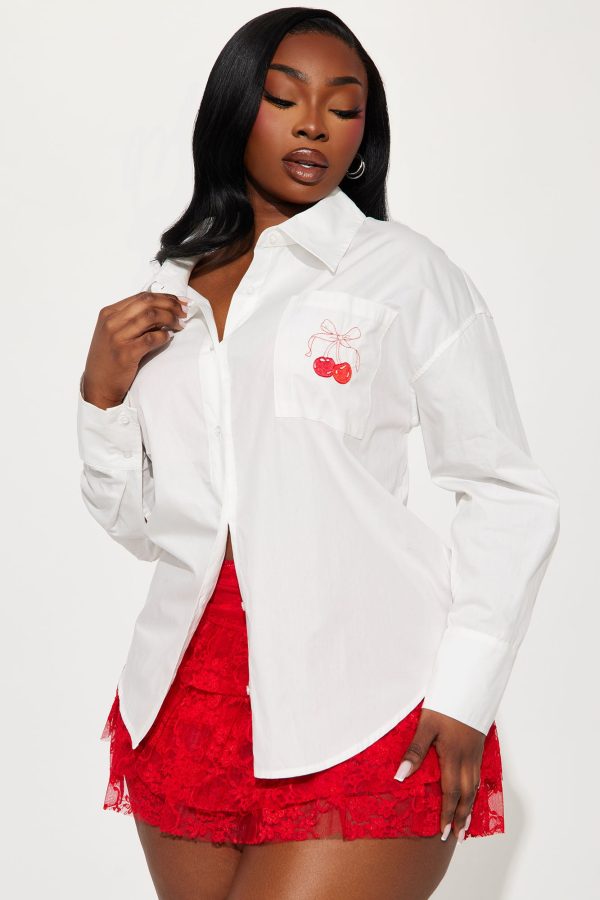 Sweet Cherries Poplin Shirt - White