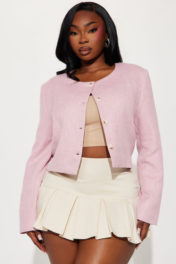 Sweet Damsel Tweed Blazer Top - Pink
