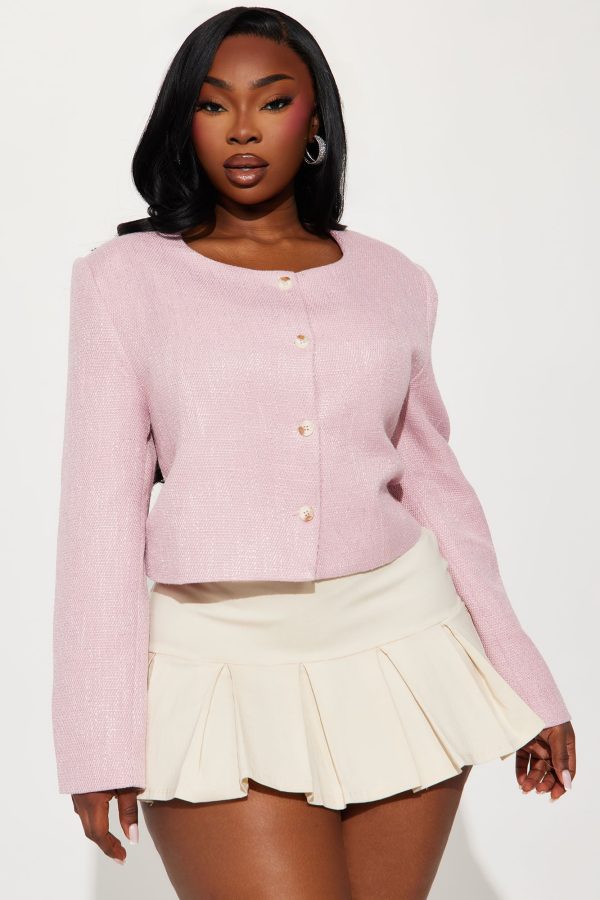 Sweet Damsel Tweed Blazer Top - Pink - Image 3