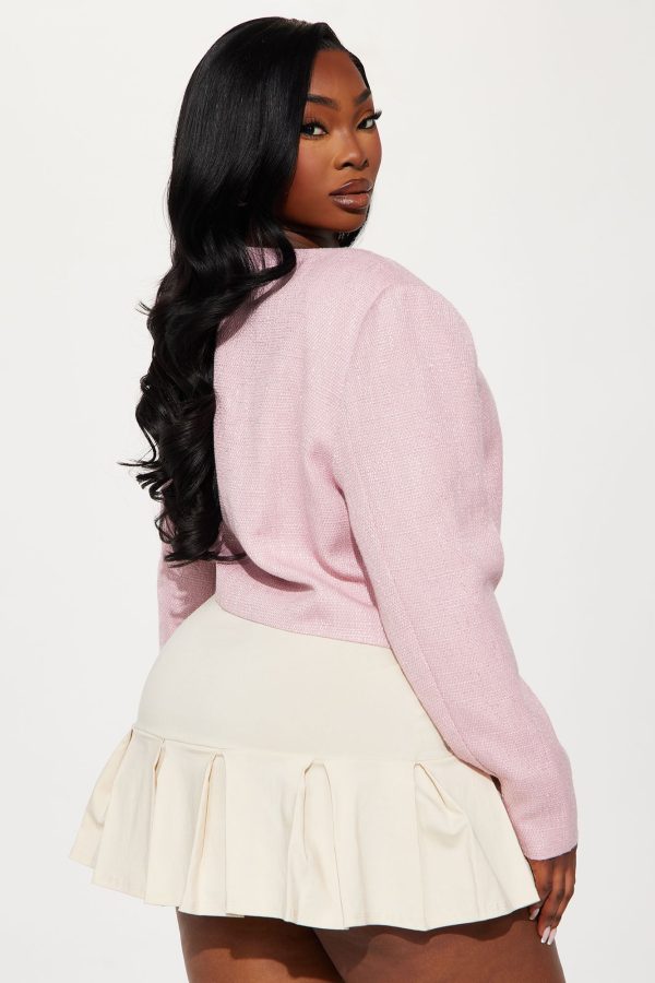 Sweet Damsel Tweed Blazer Top - Pink - Image 4