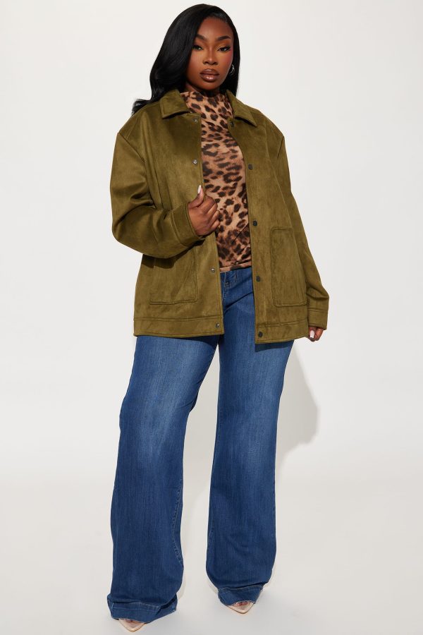 The Brielle Faux Suede Jacket - Olive - Image 2