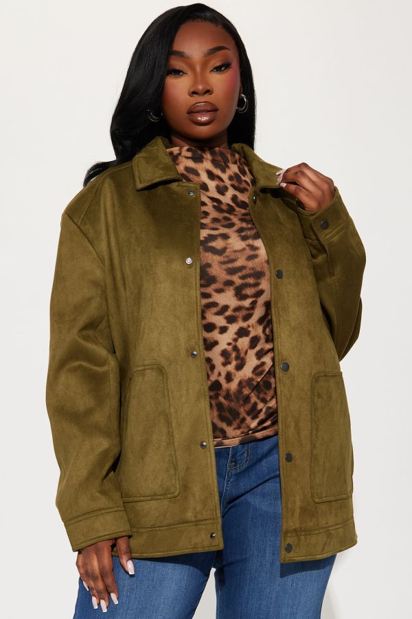 The Brielle Faux Suede Jacket - Olive