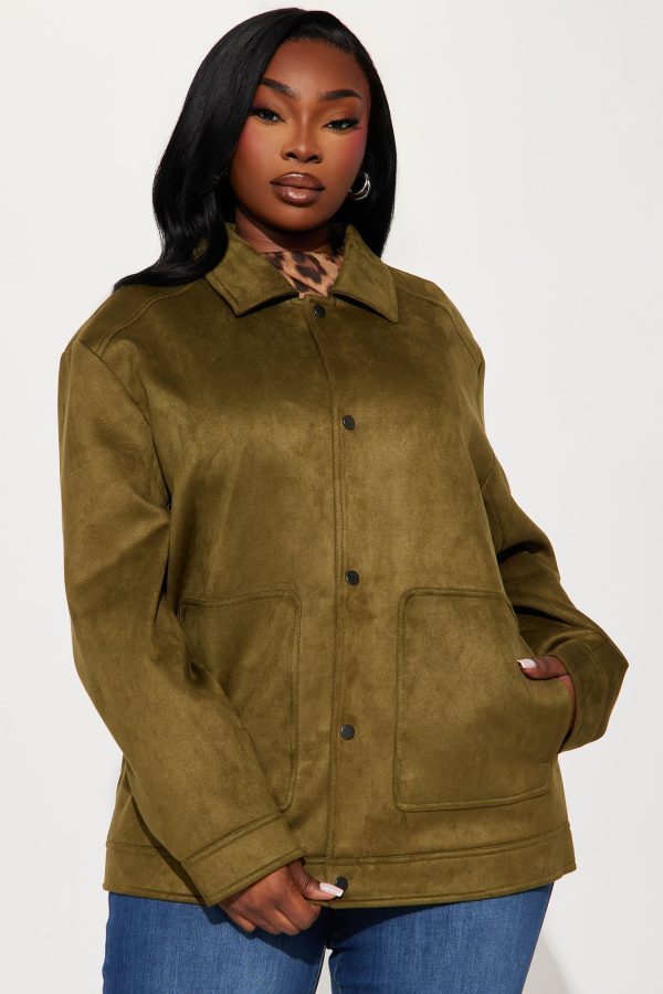 The Brielle Faux Suede Jacket - Olive - Image 3