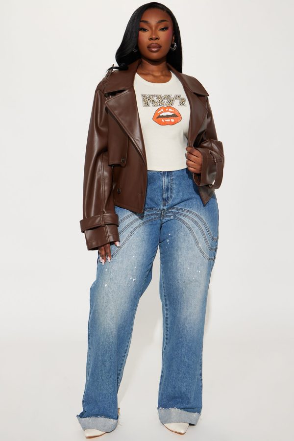 Daphne Faux Leather Cropped Trench - Chocolate - Image 6