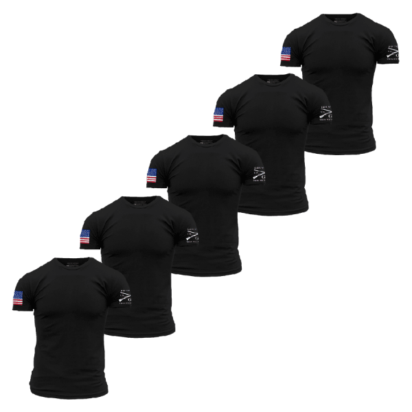 USA Flag Basic T-Shirts - Black - 5 Pack