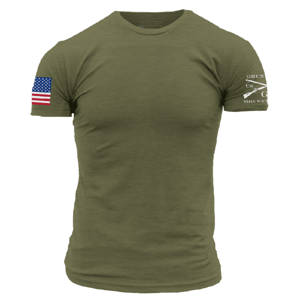 USA Flag Basic T-Shirt - Military Green