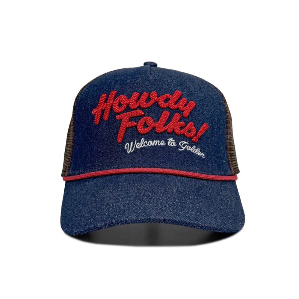 Howdy Golden Denim Trucker Hat - Image 2